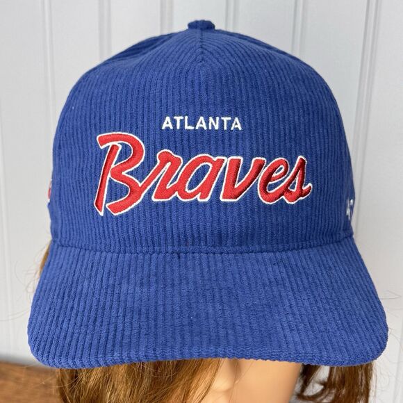 Atlanta Braves MLB '47 Brand Blue Corduroy Adjustable Snapback Hat Cap Embroider - Picture 1 of 10
